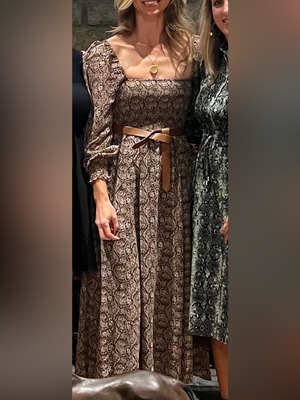 OPT Smocked Square-Neck Maxi Dress - Brown small